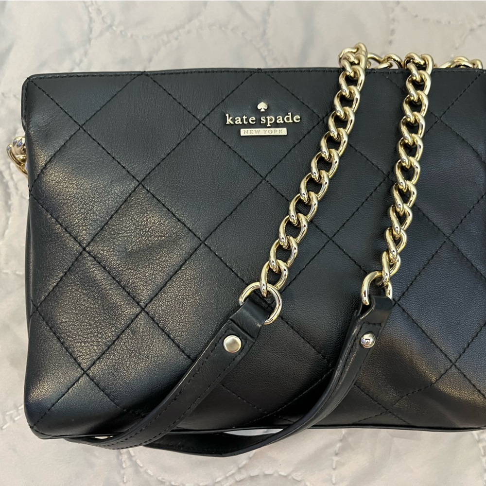 Kate Spade Black Leather Quilted Shoulder Bag - Picture 2 of 8